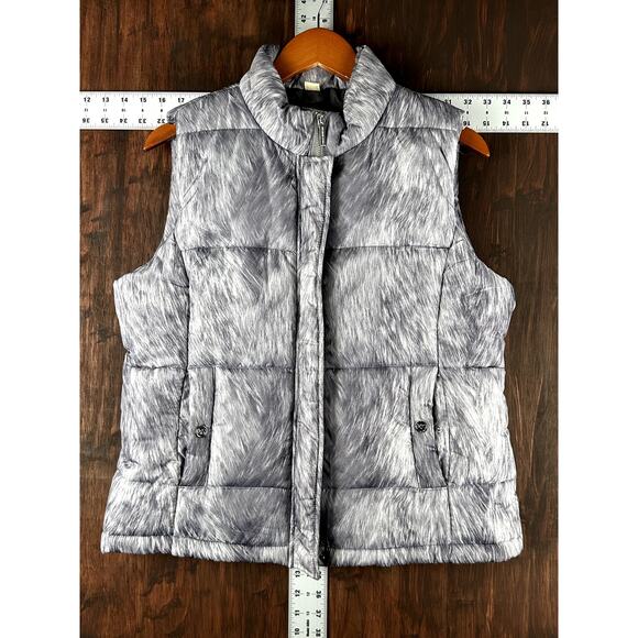 Michael‎ Kors Puffer Vest Jacket Full Zip Animal Print Gray Silver Womens Large - Picture 1 of 7